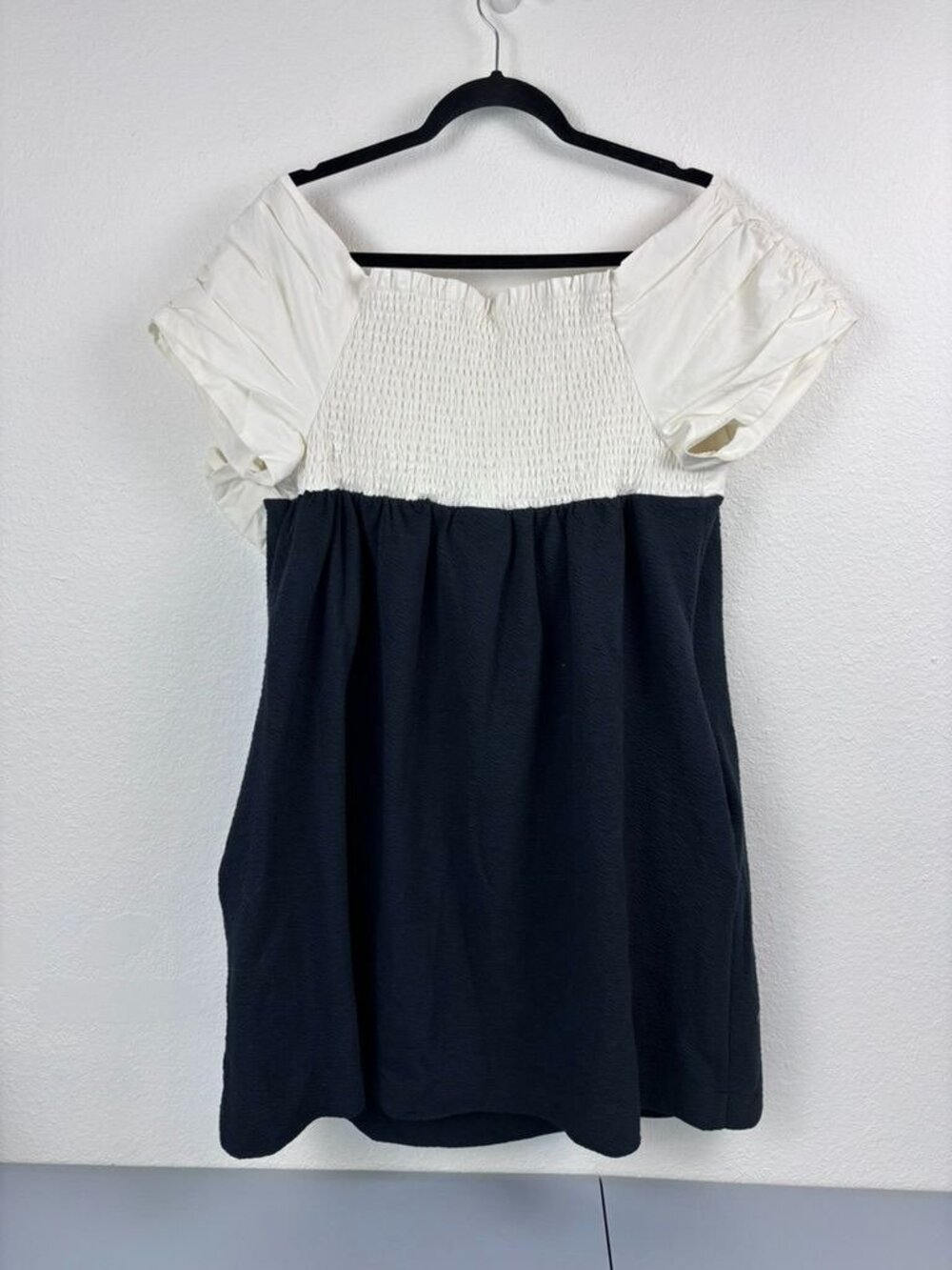 Maeve Anthropologie women's plus 1X black ivory bow colorblock shift mini dress - Picture 7 of 10